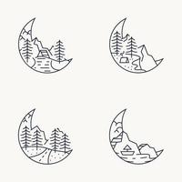 coleção de modelos de paisagem de montanha de floresta de lua de contorno vetor