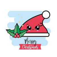 visco e chapéu de papai noel alegre kirstmas kawaii vetor