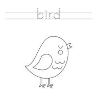 trace as letras e pinte o pássaro fofo. prática de caligrafia para crianças. vetor