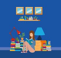 Sala de estudo em casa com design de livros vetor