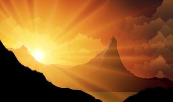 ilustração vetorial da paisagem montanhosa ao pôr do sol vetor