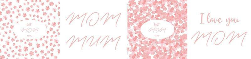 conjunto rosa pastel de fundos de sakura e citações de mamãe. padrão sem emenda de cereja vetorial com citações de amor de mamãe vetor