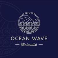 ondas do mar linha arte logotipo ilustração vetorial design de modelo. onda do mar com design criativo de ícone de distintivo de sol vetor