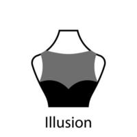 ilusão do tipo de decote de moda para blusa feminina, ícone de silhueta de vestido. camiseta preta, top cropped no manequim. tipo de decote de ilusão de senhoras na moda. ilustração vetorial isolado. vetor