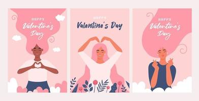 conjunto de cartões de dia dos namorados. ilustração vetorial plana para panfletos, convite, banner, aplicativos móveis. vetor