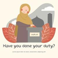mulher hijab paga ilustração de zakat vetor