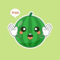 emoticon de personagem de melancia bonito e kawaii. frutas de verão. ilustração de emoji de personagem de melancia. ilustração em vetor mascote engraçado comida saudável em design plano.