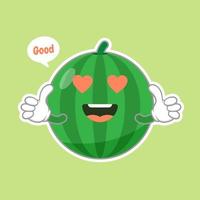 emoticon de personagem de melancia bonito e kawaii. frutas de verão. ilustração de emoji de personagem de melancia. ilustração em vetor mascote engraçado comida saudável em design plano.