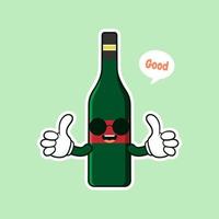 ilustração em vetor estilo plano de personagem de desenho animado de garrafa de vinho bonito e kawaii. modelo de design de personagem de garrafa de vinho de vidro sorridente funky para carta de vinhos ou mapa de vinhos