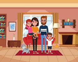Família dentro dos desenhos animados em casa vetor