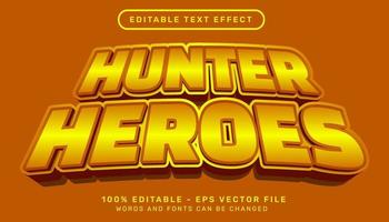 efeito de texto 3d de herói caçador e efeito de texto editável