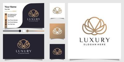 logotipo de lótus de luxo com estilo de arte de linha criativa e vetor premium de design de cartão de visita