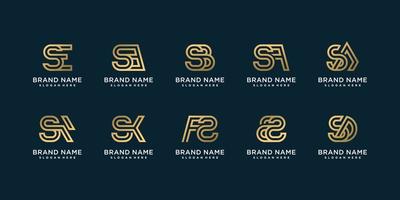 conjunto de coleção de logotipo de letra dourada com iniciais s, dourado, empresa, vetor premium