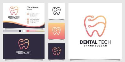 logotipo de tecnologia dental com estilo de arte de linha criativa e vetor premium de design de cartão de visita