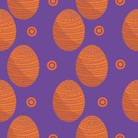 ovos de páscoa padrão sem costura de cor laranja escura, ovos de férias estampados e círculos laranja em um fundo roxo vetor