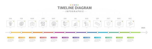 modelo de infográfico para negócios. Calendário de diagrama de cronograma de 12 meses com ícones modernos, infográfico de vetor de apresentação.