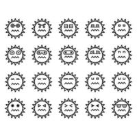 conjunto de ilustração de linha de emoticon de sol vetor