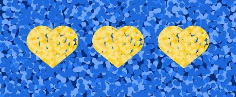 corações amarelos sobre fundo azul horizontal. cores da bandeira da ucrânia. design de vetor de sublimação de caneca patriótica de 11 oz.