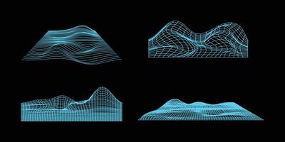 estilo abstrato dos anos 80 de wireframe. ilustração de grade futurista retrô. elemento gráfico de design de tecnologia. pacote de estilo de design cyberpunk em vetor. vetor