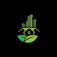 design de logotipo imobiliário de folha de cor verde criativa vetor