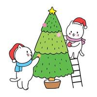 Desenhos animados Natal bonito, gatos quadro vetor de árvore de Natal.