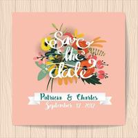 Cartão de convite de casamento com fundo rosa buquê de flores vetor