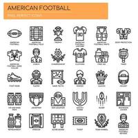 Futebol americano, linha fina e ícones perfeitos de pixels vetor