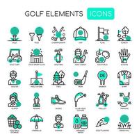 Elementos de golfe, linha fina e ícones perfeitos de Pixel vetor