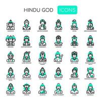 Deuses hindus, linha fina e ícones perfeitos de pixels vetor