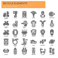 Elementos de bicicleta, linha fina e ícones perfeitos de Pixel vetor