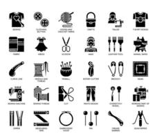 Elementos de costura, ícones de glifo vetor