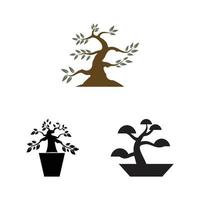 arte oriental de bonsai, mini árvore de planta japonesa no vetor de design de logotipo de silhueta de pote