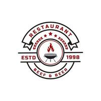 vintage emblema retrô grill design de restaurante rótulo de logotipo inspiração de design de vetor de logotipo de chama de fogo