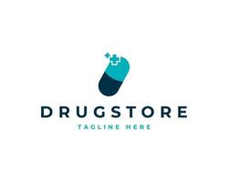 inspiração de design de vetor de logotipo de cápsula rápida de entrega de farmácia