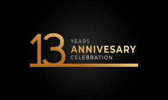 logotipo de comemoração de aniversário de 13 anos com cor dourada e prata de linha única para evento de celebração, casamento, cartão de felicitações e convite isolado em fundo preto vetor