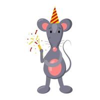 ilustração vetorial de desenho animado para crianças, um rato comemora um aniversário