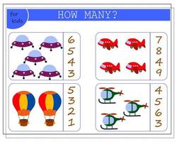 jogo de matemática infantil, conte quantos deles. Brinquedos infantis vetor