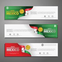 feliz dia da independência do México conjunto de banner e plano de fundo vetor