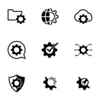 conjunto de ícones simples em configurações de um tema, vetor, design, coleção, plano, sinal, símbolo, elemento, objeto, ilustração, isolado. fundo branco vetor