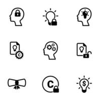 conjunto de ícones simples em uma patente de tema, vetor, design, coleção, apartamento, sinal, símbolo, elemento, objeto, ilustração, isolado. fundo branco vetor