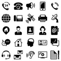 conjunto de ícones simples em um contato de tema, conexão, dispositivos de comunicação, vetor, design, coleção, apartamento, sinal, símbolo, elemento, objeto, ilustração. ícones pretos isolados contra um fundo branco vetor