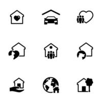conjunto de ícones simples em uma casa de tema, família, vetor, design, coleção, plano, sinal, símbolo, elemento, objeto, ilustração, isolado. fundo branco vetor