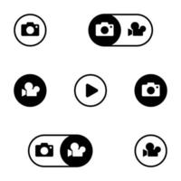 conjunto de ícones simples em uma câmera de tema, vetor, design, coleção, apartamento, sinal, símbolo, elemento, objeto, ilustração, isolado. fundo branco vetor