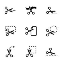 conjunto de ícones simples em uma tesoura de tema, vetor, design, coleção, apartamento, sinal, símbolo, elemento, objeto, ilustração, isolado. fundo branco vetor