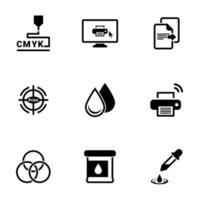 conjunto de ícones simples em um tema de impressão, vetor, design, coleção, plano, sinal, símbolo, elemento, objeto, ilustração, isolado. fundo branco vetor