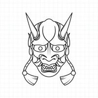 página para colorir de máscara de demônio oni japonesa desenhada à mão, ilustração vetorial eps.10 vetor