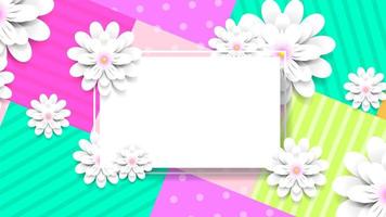 Papel de parede de flores de papel colorido com caixa de texto vetor