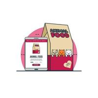 ilustração em vetor conceito de compra on-line de alimentos para animais. tecnologia digital para compras