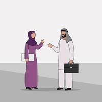 ilustração vetorial de personagens de negócios árabes - discussão de negócios vetor