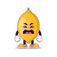 mascote de desenho animado de limão mostrando expressão de desgosto vetor